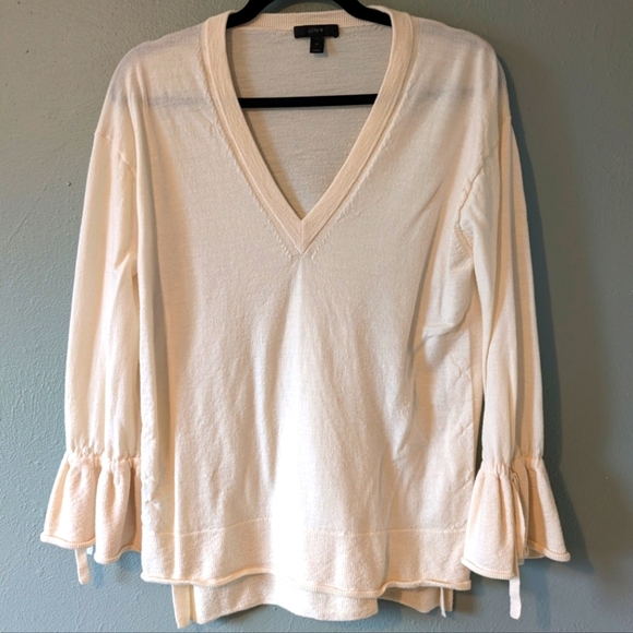 J. Crew Sweaters - J. Crew Cream Merino Wool V-Neck Ruffle Bell Sleeve Sweater Top Size M